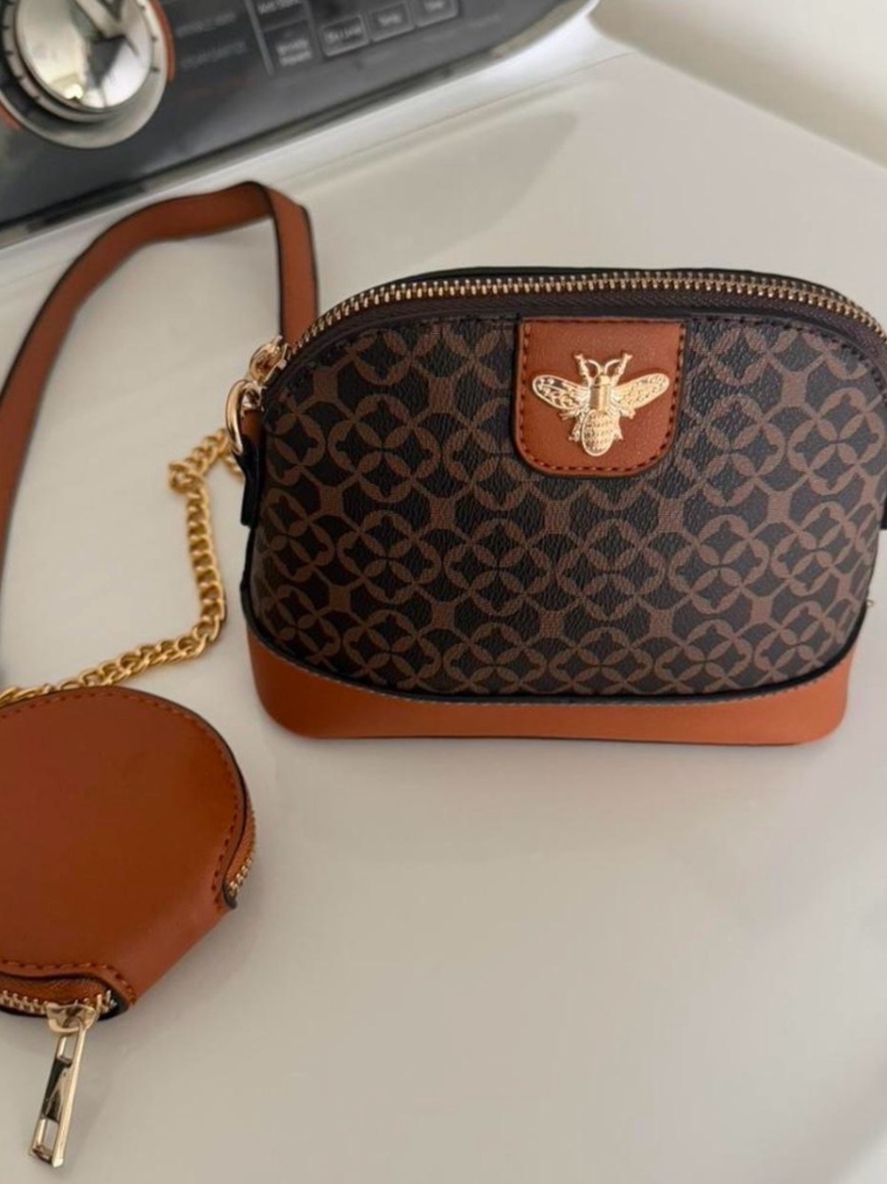 Brown Patterned Crossbody Bag with Coin Pouch